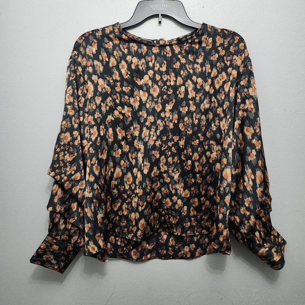 Zara basic women's top blouse size M long sleeve black and yellow